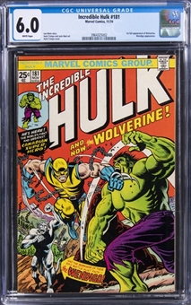 1974 Marvel Comics "Incredible Hulk" #181 - (First full Appearance of Wolverine) - CGC 6.0 White Pages 